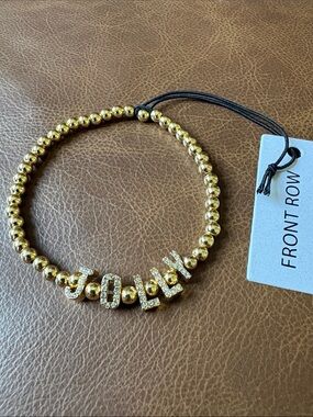 Front Row Gold Beaded Bracelet with Crystal Letter Accents